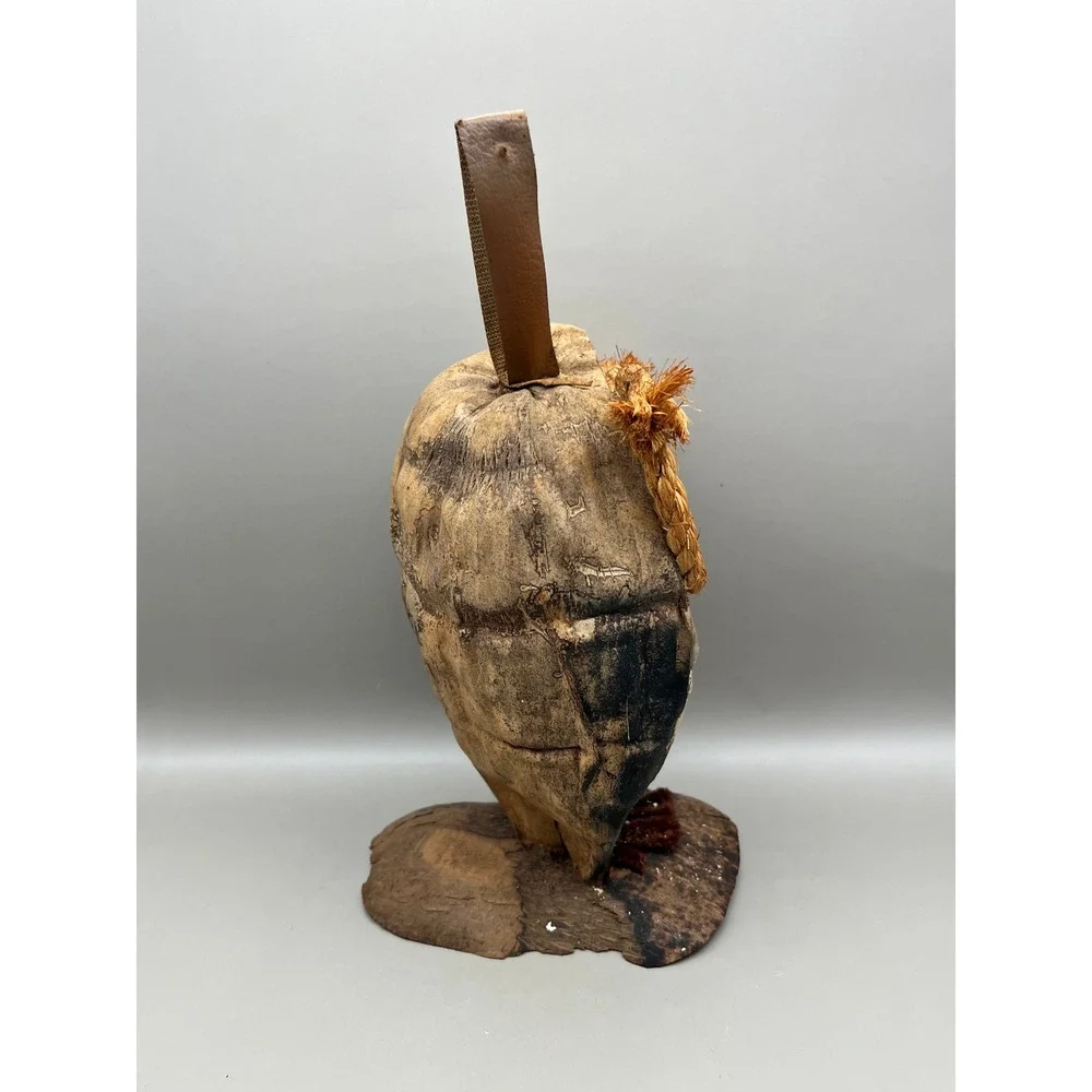 Handmade Coconut Shell Owl Figure Rustic Folk Art Carved Bird Decor 8